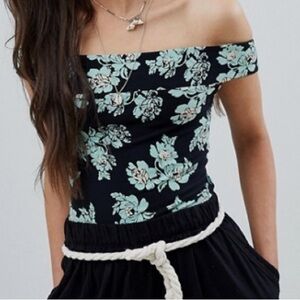 Free People size M So Much Black Floral Print bodysuit